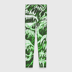 Женские легинсы Белые клыки на зелёном фоне