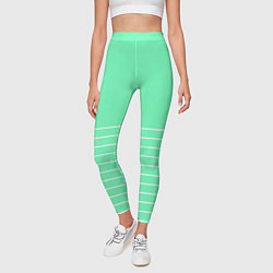 Леггинсы женские Аквамарин с белыми тонкими полосами, цвет: 3D-принт — фото 2