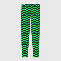 Леггинсы женские Зелёные полосы на чёрном фоне, цвет: 3D-принт