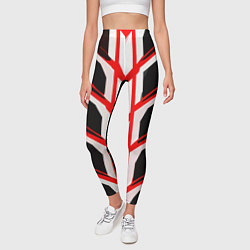 Леггинсы женские Красные полосы на чёрно-белом фоне, цвет: 3D-принт — фото 2