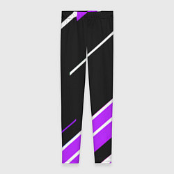 Леггинсы женские Бело-фиолетовые полосы на чёрном фоне, цвет: 3D-принт