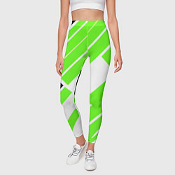Леггинсы женские Зелёные широкие линии на белом фоне, цвет: 3D-принт — фото 2