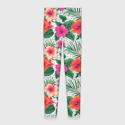 Женские легинсы Цветы гибискуса и листья мальмы летний тропический