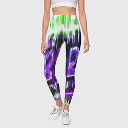 Леггинсы женские Фиолетово-зелёная абстракция на чёрном фоне, цвет: 3D-принт — фото 2