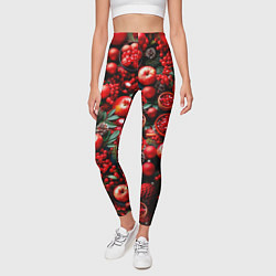 Леггинсы женские Рождественские ягоды и фрукты, цвет: 3D-принт — фото 2