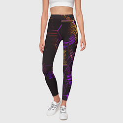Леггинсы женские Жёлто-фиолетовые точки и линии на чёрном фоне, цвет: 3D-принт — фото 2