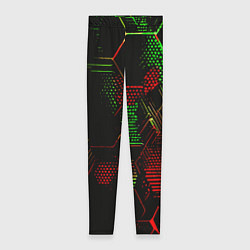 Леггинсы женские Красно-зелёные точки и линии на чёрном фоне, цвет: 3D-принт