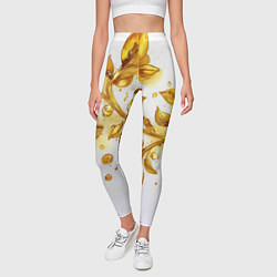 Леггинсы женские Золотые листья на белом, цвет: 3D-принт — фото 2