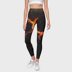 Леггинсы женские Оранжевый разлом на черной текстуре, цвет: 3D-принт — фото 2