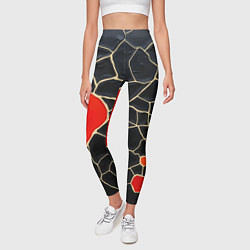 Леггинсы женские Красная абстракция на черном лаке, цвет: 3D-принт — фото 2