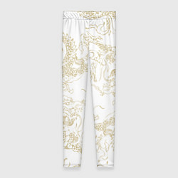 Леггинсы женские Золотой дракон в виде узора на белом, цвет: 3D-принт