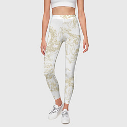 Леггинсы женские Золотой дракон в виде узора на белом, цвет: 3D-принт — фото 2