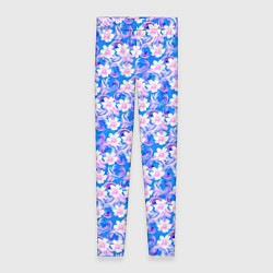 Леггинсы женские Нежный голубой с розовыми цветами паттерн, цвет: 3D-принт