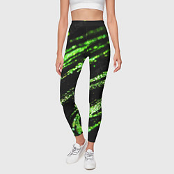 Леггинсы женские Зеленые блестки на черном, цвет: 3D-принт — фото 2