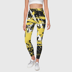 Леггинсы женские Желтая краска на черном, цвет: 3D-принт — фото 2