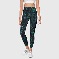 Леггинсы женские Чёрный в сине-зелёный цветочек, цвет: 3D-принт — фото 2