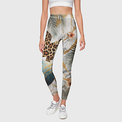 Леггинсы женские Мрамор с цветами и леопардовый узор, цвет: 3D-принт — фото 2