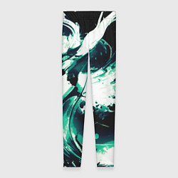 Леггинсы женские Чёрно-зелёный абстракция волна, цвет: 3D-принт