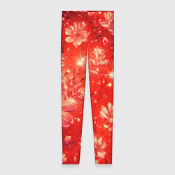 Женские легинсы Цветочный красный с искрами