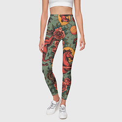 Леггинсы женские Красный конь и розы, цвет: 3D-принт — фото 2