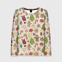 Лонгслив женский Рождественский паттерн, цвет: 3D-принт