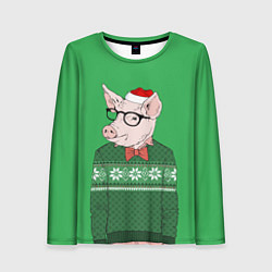 Женский лонгслив New Year: Hipster Piggy