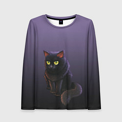 Лонгслив женский Черный кот на фиолетовом, цвет: 3D-принт
