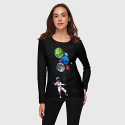 Лонгслив женский Космонавт Воздушные Планеты, цвет: 3D-принт — фото 2
