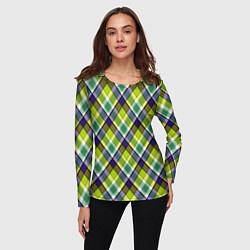 Лонгслив женский Крупный клетчатый косой узор, цвет: 3D-принт — фото 2