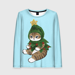 Женский лонгслив Кот-ёлочка