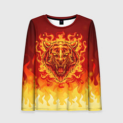Лонгслив женский Огненный тигр в пламени, цвет: 3D-принт