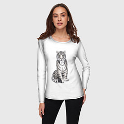 Лонгслив женский Сидящая белая тигрица, цвет: 3D-принт — фото 2