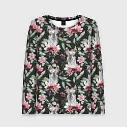 Женский лонгслив Ламы и цветы паттерн