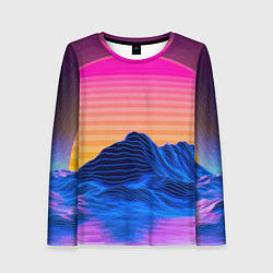 Лонгслив женский Vaporwave Mountains Психоделика Неон, цвет: 3D-принт