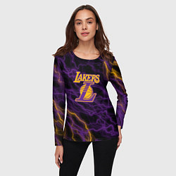 Лонгслив женский Лейкерс Lakers яркие молнии, цвет: 3D-принт — фото 2