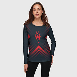 Лонгслив женский Красный Символ Skyrim на темном фоне со стрелками, цвет: 3D-принт — фото 2
