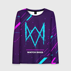 Лонгслив женский Символ Watch Dogs в неоновых цветах на темном фоне, цвет: 3D-принт