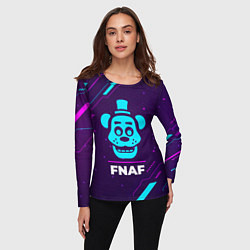 Лонгслив женский Символ FNAF в неоновых цветах на темном фоне, цвет: 3D-принт — фото 2