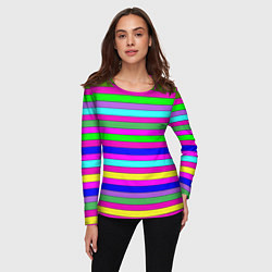 Лонгслив женский Multicolored neon bright stripes, цвет: 3D-принт — фото 2