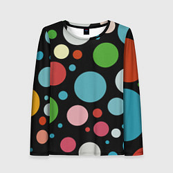 Женский лонгслив Разноцветные круги на чёрном фоне