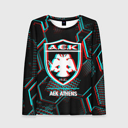Лонгслив женский AEK Athens FC в стиле Glitch на темном фоне, цвет: 3D-принт