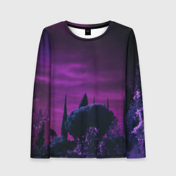 Лонгслив женский Ночное сияние в тёмном лесу - Фиолетовый, цвет: 3D-принт
