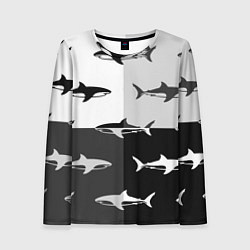 Лонгслив женский Стая акул - pattern, цвет: 3D-принт