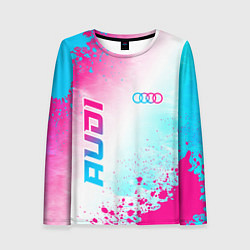 Женский лонгслив Audi neon gradient style: символ и надпись вертика