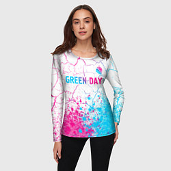 Лонгслив женский Green Day neon gradient style: символ сверху, цвет: 3D-принт — фото 2