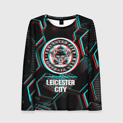 Лонгслив женский Leicester City FC в стиле glitch на темном фоне, цвет: 3D-принт