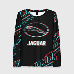Лонгслив женский Значок Jaguar в стиле glitch на темном фоне, цвет: 3D-принт