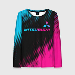 Лонгслив женский Mitsubishi - neon gradient: символ сверху, цвет: 3D-принт