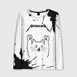 Лонгслив женский Metallica рок кот на светлом фоне, цвет: 3D-принт
