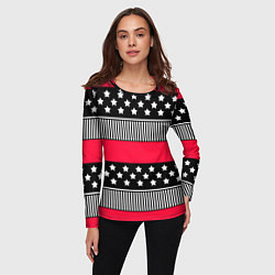 Лонгслив женский Red and black pattern with stripes and stars, цвет: 3D-принт — фото 2